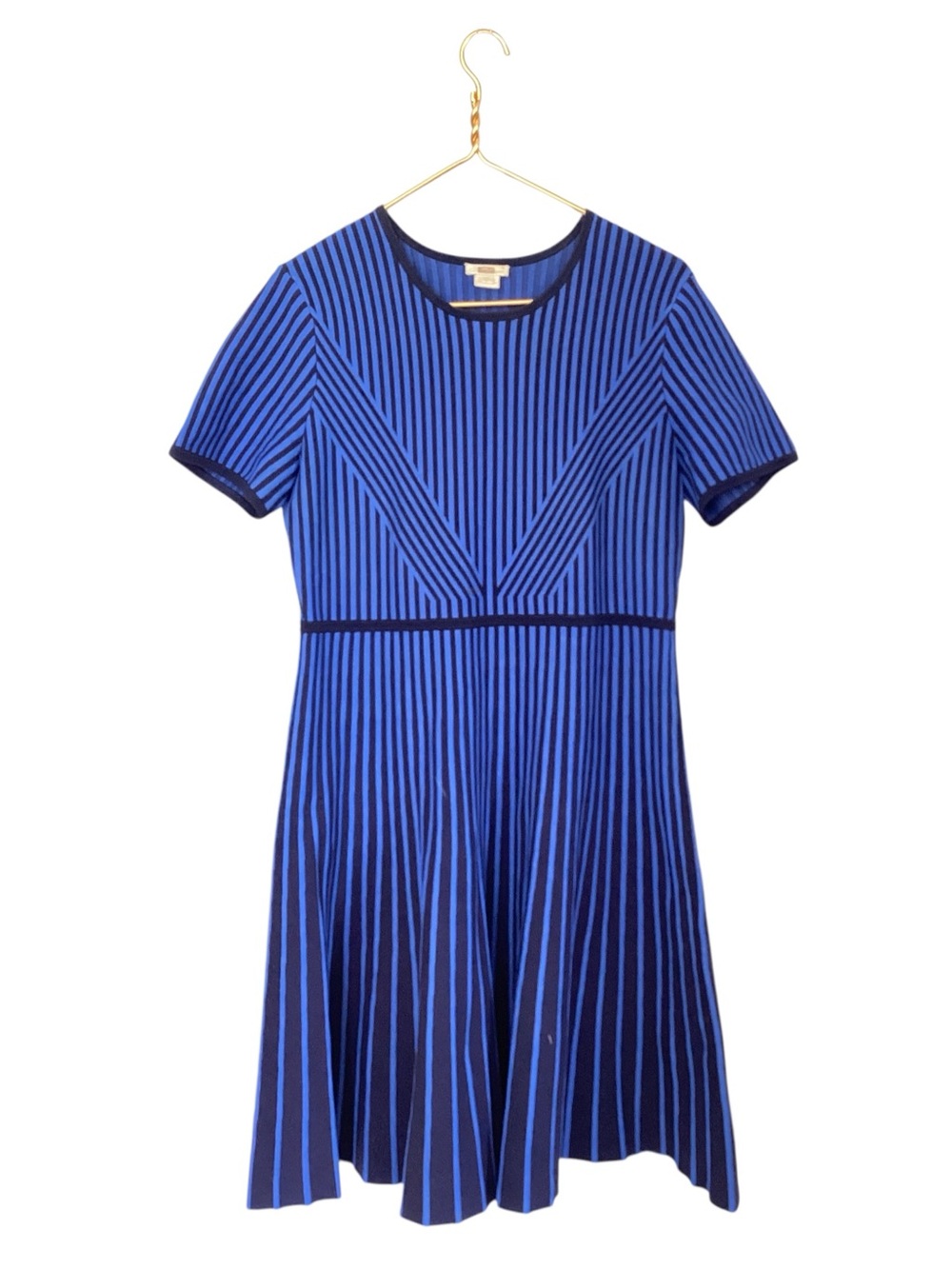 Shoshanna Blue Stripe Abstract Knit Short Sleeve Knee Length Designer Dress XL